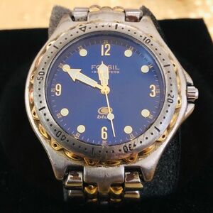 Vintage Men’s Watch - Fossil, Blue Face, Gold Tone & Silver Tone